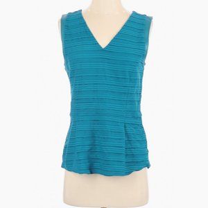 White House Black Market Turquoise Peplum Lasercut V-Neck Tank L